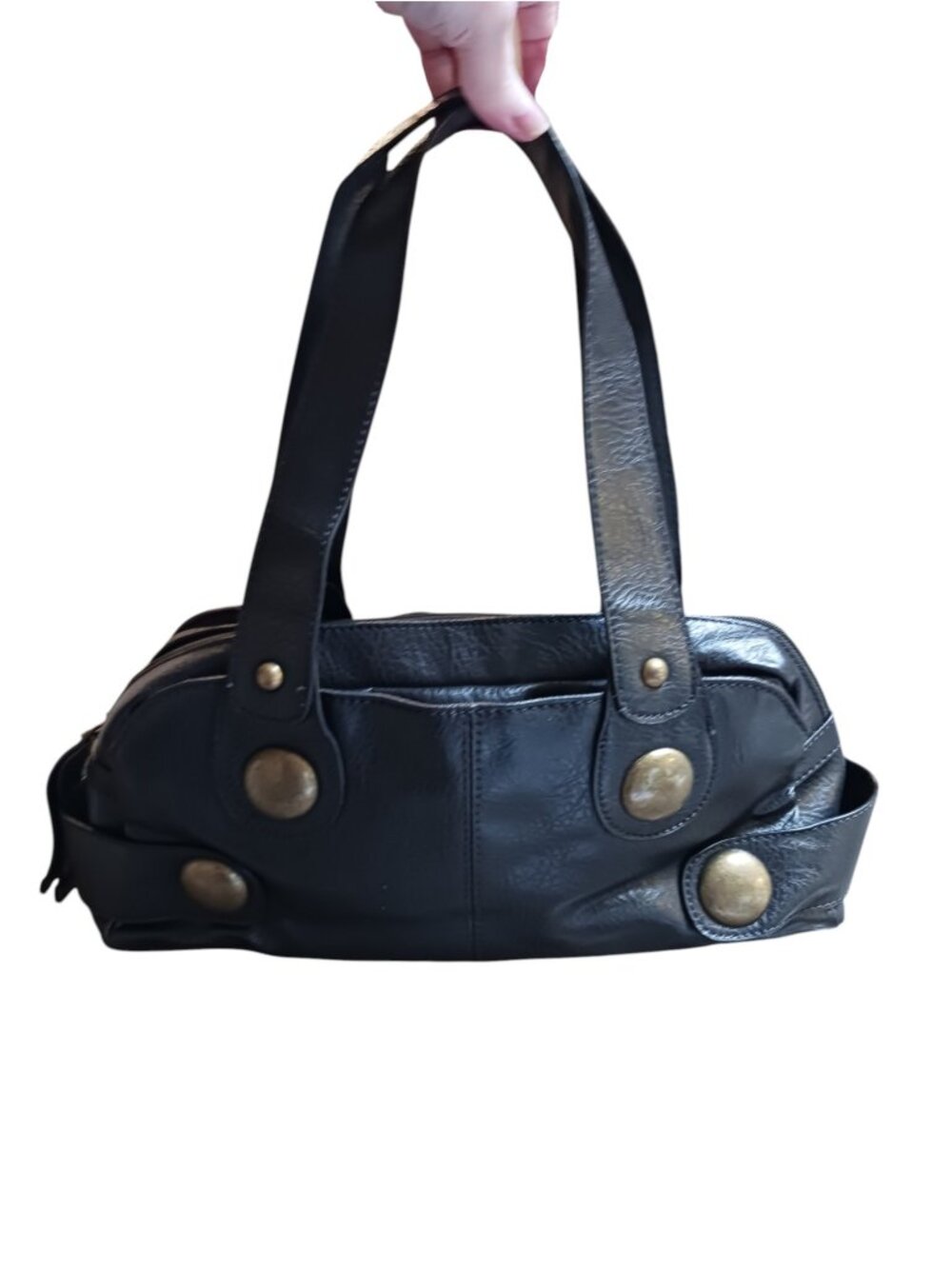 Aldo Black Leather Shoulder Bag with Brass-Tone Studs - Picture 4 of 13